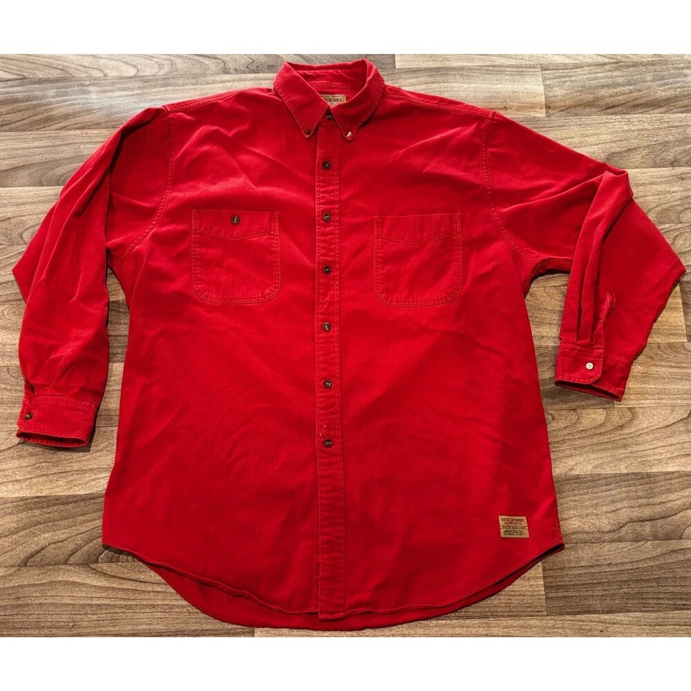 Vintage 90s Abercrombie & Fitch The Big Shirt Mens L Red Heavy Cotton Long Sleev